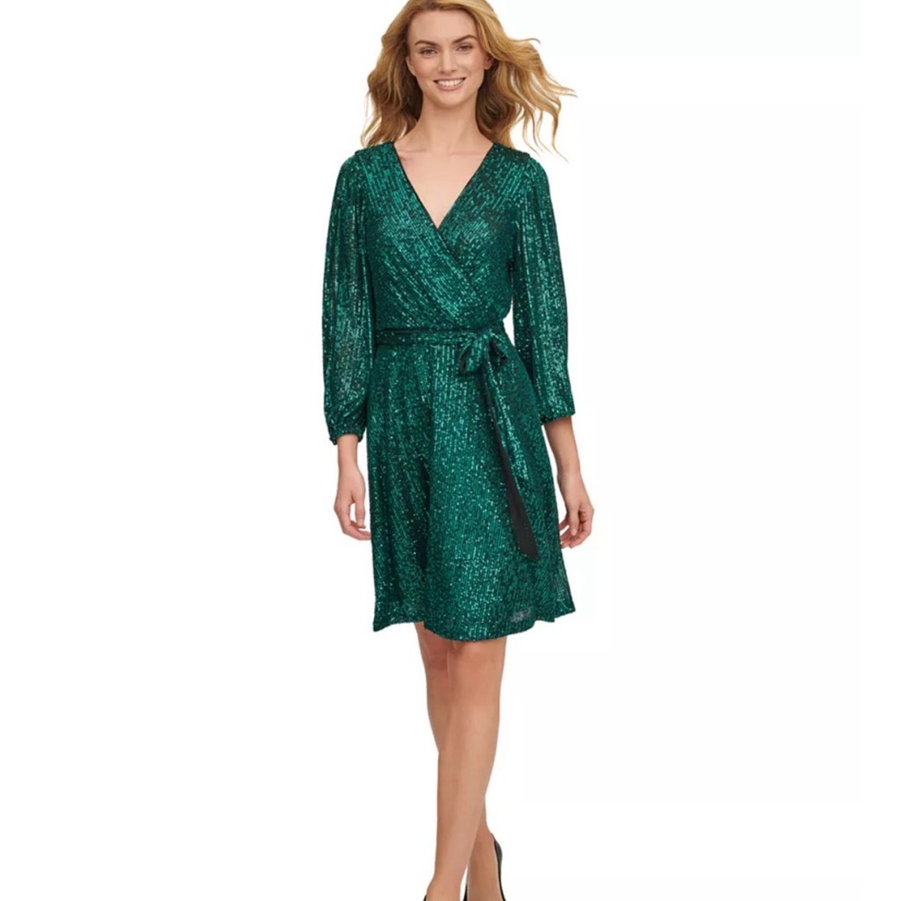 DKNY l Green Sequin Wrap Dress Size 4